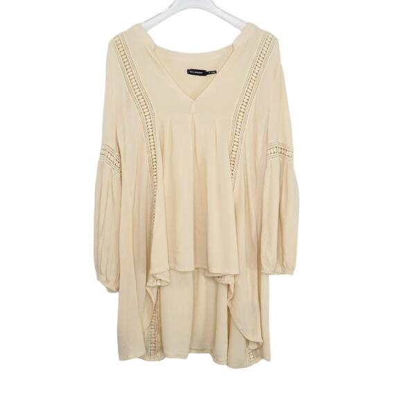 Francesca's Blu Pepper Cream Crochet High Low Boho Long Sleeve Blouse Small - Picture 1 of 4